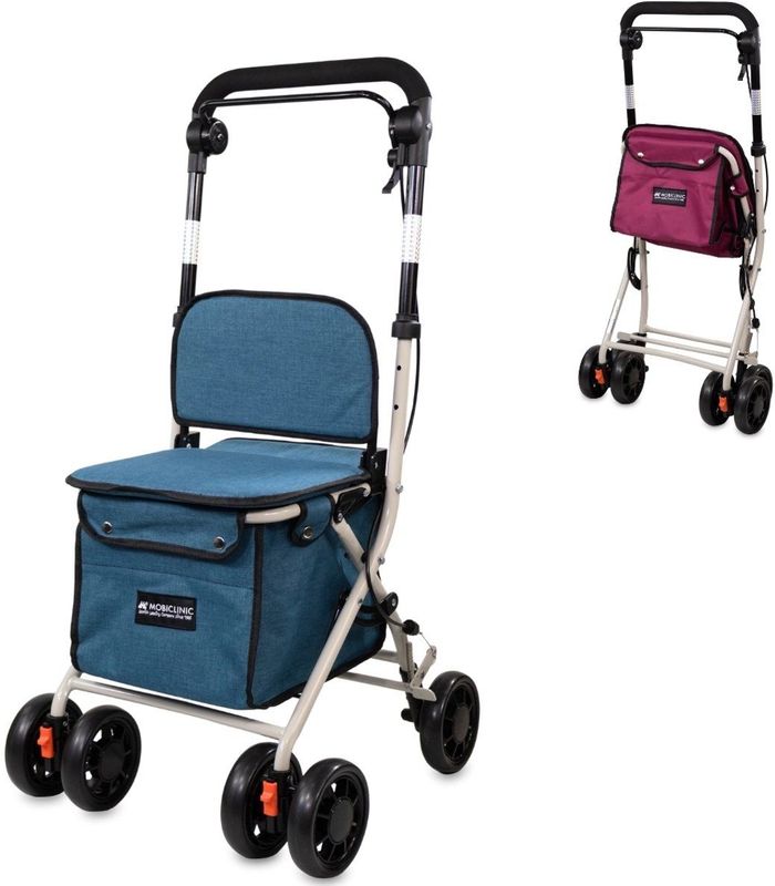 Mobiclinic - Coliseo - Boodschappentrolley - Blauw - Inklapbare Rollator - Met Zitje - 4 Wielen