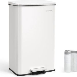 SONGMICS - Vuilnisemmer - Wit - 40 Liter - Pedaalemmer - Soft-Close - Staal