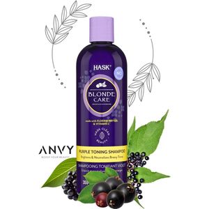 Hask Shampoo Blonde Care Purple Shampoo - Neutraliseert doffe tinten - Vlierbessenolie - Shampoo Bar