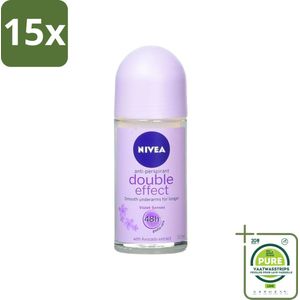 15 x Nivea - Double Effect - Deodorant Roller - 48 Uur Lang Werkend - 50 ml - Grootverpakking - NIVEA Deodorant - Anti-transpirant - 48 Uur Bescherming - Oksel Deodorant - Alcoholvrij Deodorant
