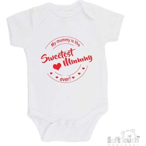 100% katoenen Romper ""My mummy is the sweetest mummy ever!"" Moederdag Meisjes Katoen Wit/rood Maat 62/68