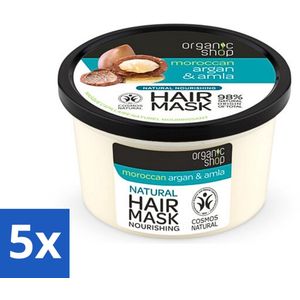 5 x Organic Shop - Haarmasker Argan & Amla - Herstellend en Verzorgend - 250 ml - Dof Haar - Futloos Haar - Argan Olie - Amla Extract - Natuurlijke Ingrediënten