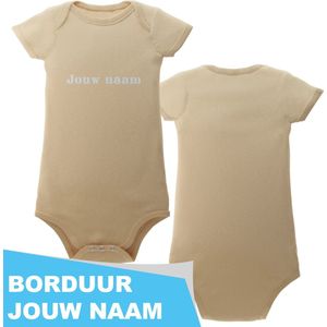 Baby Rompertje met Naam Geborduurd – Persoonlijk Kraamcadeau – Soft Yellow – 0-3 Maanden – Voor Jongen of Meisje