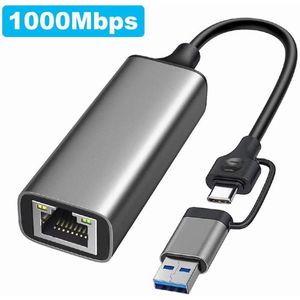 USB Ethernet Adapter - 1000 MB/s Gigabit - USB A & USB-C naar Ethernet Adapter - Netwerk Adapter - Netwerkadapter - Internet Adapter