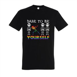 T-shirt Dare to be yourself - Zwart T-shirt - Maat L - T-shirt met print - T-shirt heren - T-shirt dames