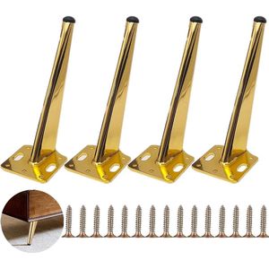 Metal Gold Furniture Feet - Modern 18 cm for Coffee Table TV Furniture and Bathroom Cabinet - with Screws, Floor Protection, Silent Non-Slip Bottom Furniture Legs Adjustable Furniture Foot