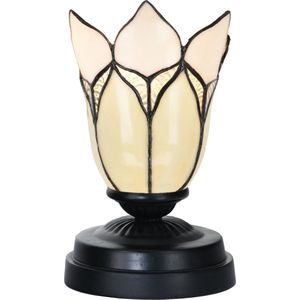 Art Deco Trade - Tiffany lage tafellamp zwart met Lovely Flower White