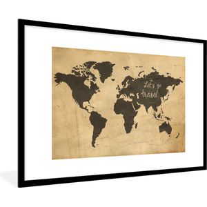 Fotolijst incl. Poster - Wereldkaart - Vintage - Quote - 120x80 cm - Posterlijst
