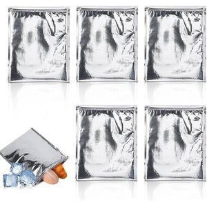 Reuable Insulation Bags 5pcs/set - Aluminum Foil Insulated Food Storage Liners Bag Thermal Cooler Waterproof (Silver)(25*30cm)