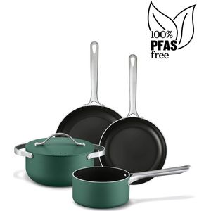 Beka Mobi 4-delige Pannenset - Kookpot 20cm, Steelpan 16cm & 2 Panncicen 24cm en 28cm- PFAS-vrij - Gerecycleerd - Geschikt voor inductie