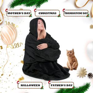 grote hoodie deken met capuchon sweatshirt draagbare deken voor dames heren en volwassenen zwarte deken hoodie, superzachte en warme flanellen deken hoodie, groot voorvak