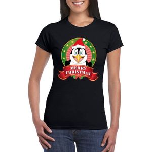 Pinguin Kerst t-shirt zwart Merry Christmas voor dames - Kerst shirts M