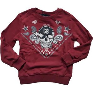 Bordeaux kleurige sweater met skull print maat 110/116