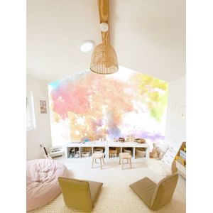 Behang aquarel spetters pastel regenboog