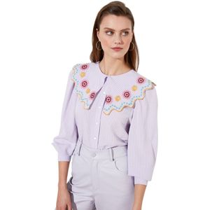 Trendyol Blauw Geborduurd Gedetailleerd Geweven Overhemd Met Ballonmouwen Twoss21Go0232