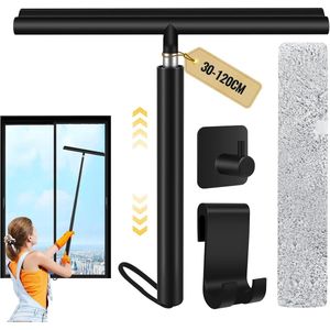 Douchewisser met lange steel - handig voor douche en ramen - zwart - 2-in-1
