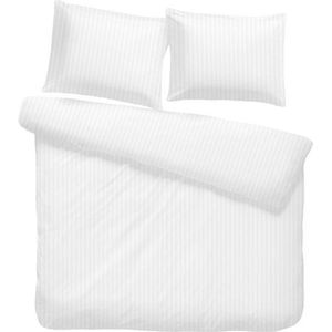 iSleep Satijnstreep Dekbedovertrek - Tweepersoons - 200x200/220 cm - Wit