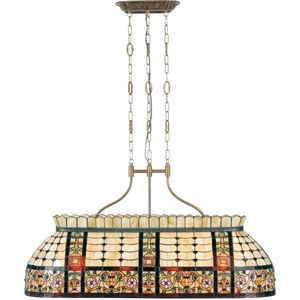 HAES DECO - Tiffany Hanglamp 115x34x141 cm Beige Groen Metaal Glas Rechthoek Bloemen Hanglamp Eettafel Hanglampen Eetkamer Glas in Lood