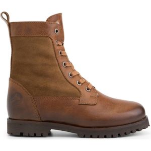 Travelin' Kids Enkellaars Ask - Veterboots met rits - Wol gevoerde Kinderschoenen - Cognac Bruin Leer  - Maat 28