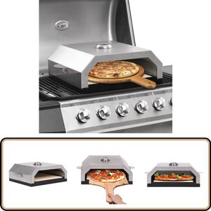 vidaXL Pizzaoven met keramische steen - Zwart/Zilver Pizzaoven - Buitenkeuken - Bbq Accessoire - Pizza Bakken - Keramische Pizzasteen