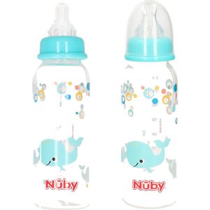 2x stuks lichtblauwe Nuby baby drinkfles 240 ml - voedingsflessen babies