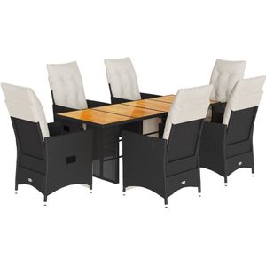 vidaXL 7-delige Tuinset met kussens poly rattan zwart - Tuinset - Tuinsets - Loungeset - Tuintafel