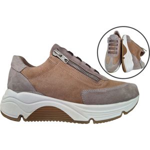 Stravers - Trendy sneakers met rits Beige Suede Maat 42 Dames Grote Maten Sneakers