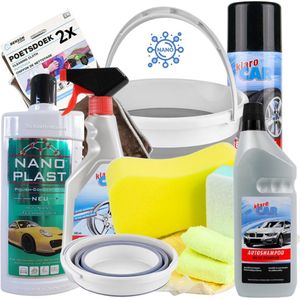 De snuffelaar® - Car Cleaning Set Pro - Auto Schoonmaak Set - Pro - 11 Delig - Auto poets set - Autosponzen - Auto wax - Nano plast car polish