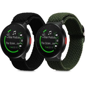 kwmobile Horlogebandjes geschikt voor Polar Pacer / Pacer Pro / Ignite - 2 x Nylon Smartwatch bandje in zwart / groen.