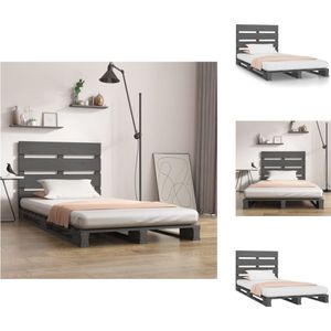 vidaXL Klassiek Houten Bed - 200 x 100 x 80 cm - Massief Grenenhout - Grijs - Bed