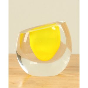 Vaasje glas ovaal geel, 11 cm - glasvaasje geel (pol-005)