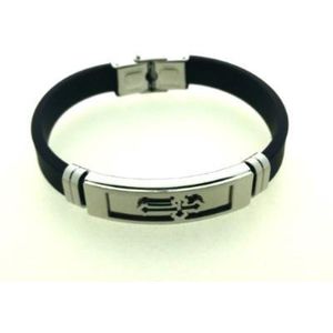 Siliconen armband met RVS accenten kruis