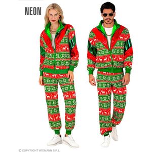 Widmann - Grappig & Fout Kostuum - Chille Kerst Retro Trainingspak Groen Kostuum - Rood, Groen - XL - Kerst - Verkleedkleding