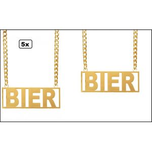 5x Bier ketting goud - bier feest apres ski carnaval Oktoberfest ketting festival gele rakker