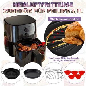 Airfryer Accessoires - Siliconen Bakvorm, Grillframe, Muffinvormpjes - 4 Stuks Bakset (41 Liter) - Compatibel voor Philips Essential 41 L HD9252/HD9200