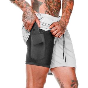 MW® - Sportbroek Heren - Fitnessbroek - Sportkleding - 2 in 1 Shorts - Hardloopbroek (Grijs - XXL)