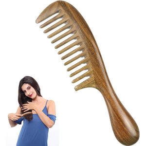 Sandelhout Kam - Handgemaakte Grove Kam Van Sandelhout -Brede Grove Shark Kam - Plasticvrije Houten Kam - Duurzaam Cadeau - Anti-Static Wood Hair Comb - Handmade Sandalwood Comb - Styling Tool - Natuurlijke Hoofd Massage - Kapper Kam - Haar Kam