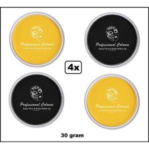 4x PXP Professional Colours 30 gram geel en zwart - Schmink thema feest party verjaardag
