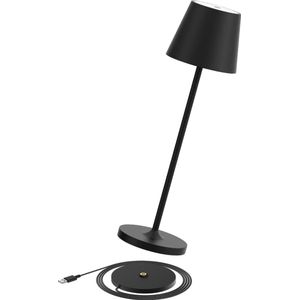Tafellamp - Aluminium - Bureaulamp - Oplaadbaar - Waterdicht - Dimbaar - Met Oplaadstation - 38CM - Zwart