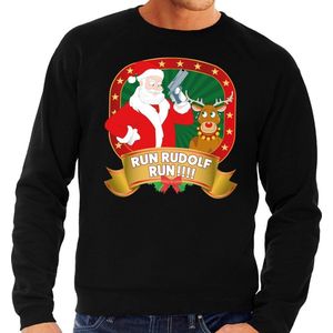 Foute kersttrui / sweater - zwart - Kerstman Run Rudolf Run heren L