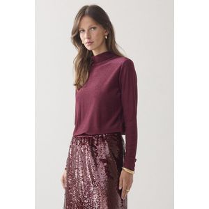 Top - Merlot - Fitted Longsleeve - Italiaanse Melange Jersey met Lurex