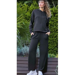 Aydogan -Pyjama dames- Dames joggingpak -Trainingspak - Sportkleding dames- Katoen - met capuchon - Zwart - Maat XXL