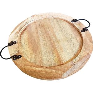 Houten Kaarsenplateau met ijzeren grepen - Rond -  Decoratie plateau