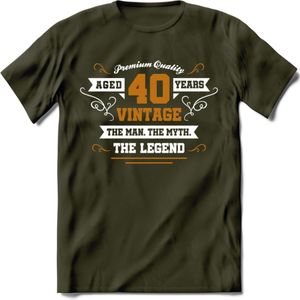 40 Jaar Legend T-Shirt | Goud - Wit | Grappig Verjaardag en Feest Cadeau Shirt | Dames - Heren - Unisex | Tshirt Kleding Kado | - Leger Groen - S