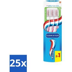 25 x Aquafresh Tandenborstel Clean & Flex Medium 3 stuks per verpakking - Tandvlees Bescherming
