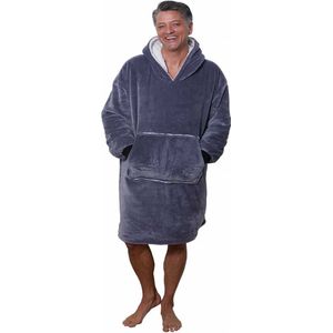 Fleece deken met mouwen en capuchon – Oversized hoodie deken met mouwen – Fleece deken – Fleece TV deken – Plaid met mouwen – hoodie blanket - Warm & zacht – Fleece poncho - Knuffelen - antraciet grijs - Badrock