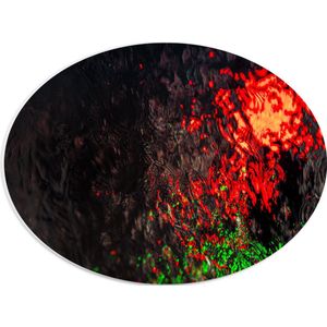 PVC Schuimplaat Ovaal - Foto van Rood en Groen Licht achter Glazen Wand - 40x30 cm Foto op Ovaal (Met Ophangsysteem)