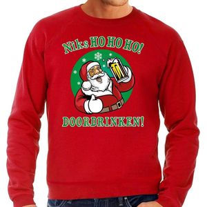 Foute Kersttrui / sweater - bier drinkende Santa - niks HO HO HO doordrinken - rood - voor heren XXL