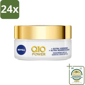 NIVEA - Q10 Power Dagcrème Extra Voedend - Anti-Rimpel Crème - SPF 15 - Biologische Arganolie - Droge huid - 50 ml - Voordeelverpakking - 24 stuks - Anti-rimpelcrème - Droge huid