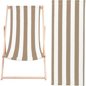 Ligbed tuin Katoen Strand Sling Stoel Vervanging Canvas Tan en Witte Strepen Deck Lounge Stoel Stof-Ligstoel Vervanging voor Zonnebaden Tuin Binnenplaats Strand Ontspanning (Tan)